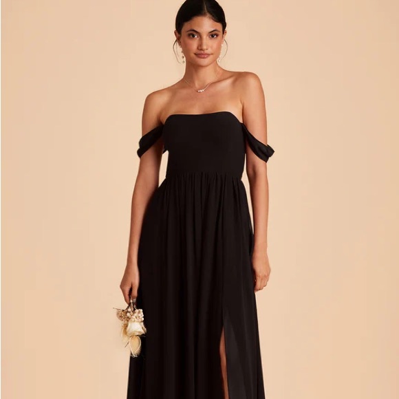 Beautiful black floor length dress (size small) with slit & sleeves! - Picture 1 of 3